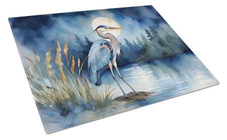 Blue Heron Under the Moonlight Glass Cutting Board Decorative Tempered Glass Kitchen Cutting and Serving Board Large Size Chopping Board